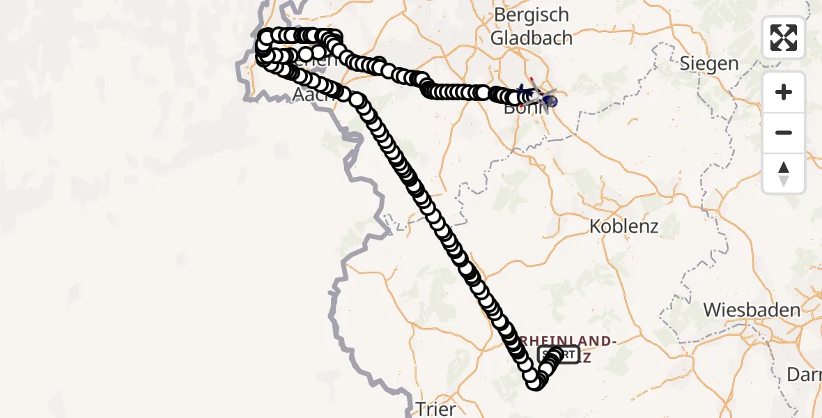 Flugroute Polizeihubschrauber Frankfurt-Hahn Airport - Sankt Augustin, 06 März 2026, 11:43