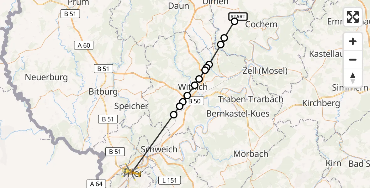 Flugroute Ambulanzhubschrauber Büchel Air Base - Nord, 06 März 2026, 11:46