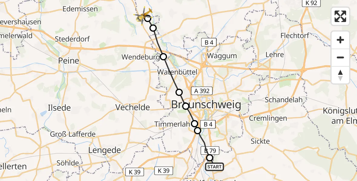 Flugroute Rettungshubschrauber Wolfenbüttel - Didderse, 06 März 2026, 11:49