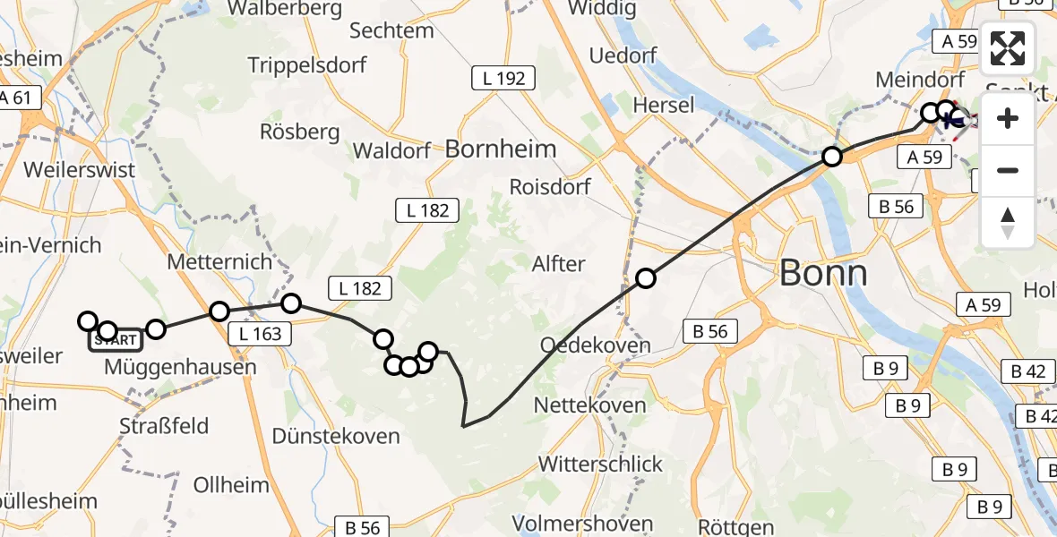 Flugroute Polizeihubschrauber Weilerswist UL - Sankt Augustin, 06 März 2026, 11:51