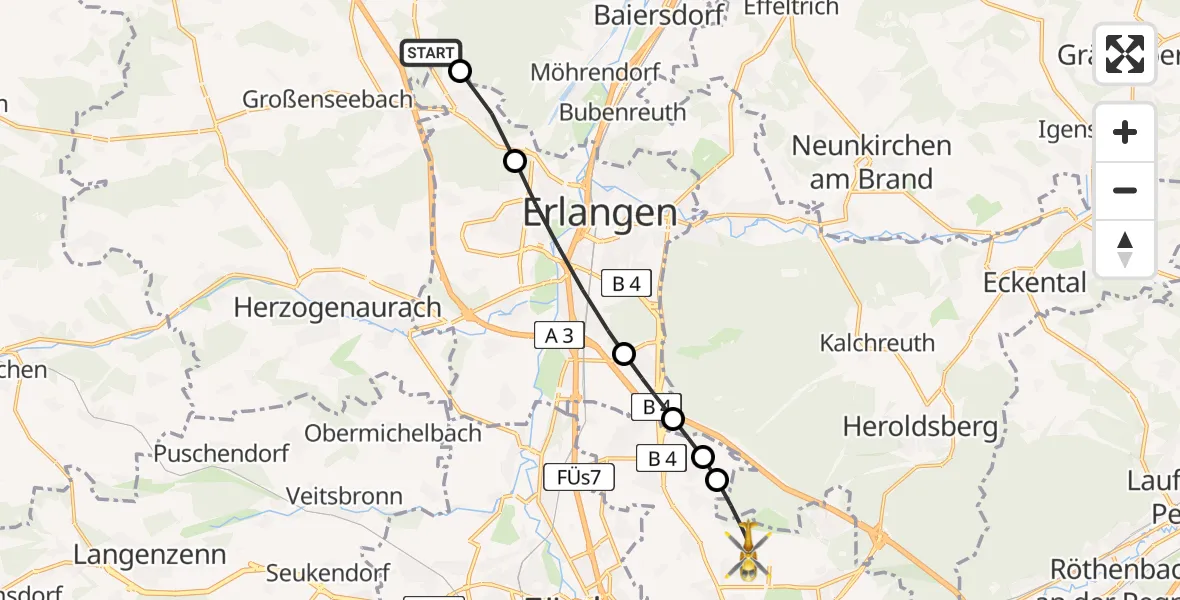 Flugroute Rettungshubschrauber Heßdorf - Nuremberg Airport, 06 März 2026, 11:53