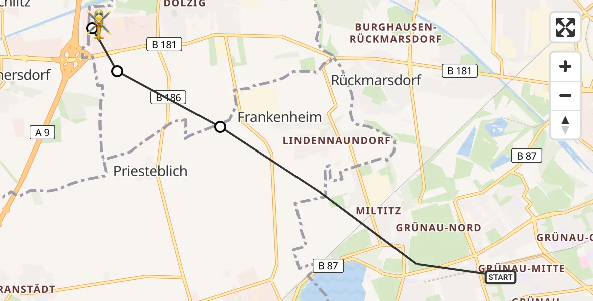 Flugroute Rettungshubschrauber West - ADAC Air Rescue Station Leipzig/Schkeuditz-Dölzig Heliport (Christoph 61), 06 März 2026, 11:54