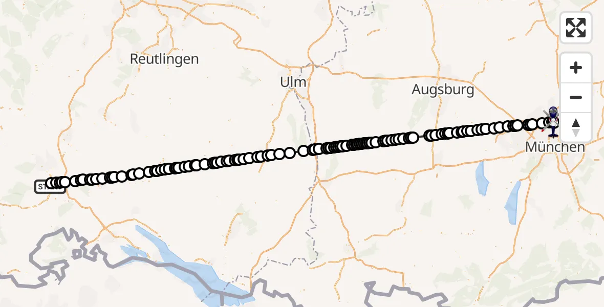 Flugroute Polizeihubschrauber Donaueschingen-Villingen Airfield - Oberschleißheim, 06 März 2026, 11:57