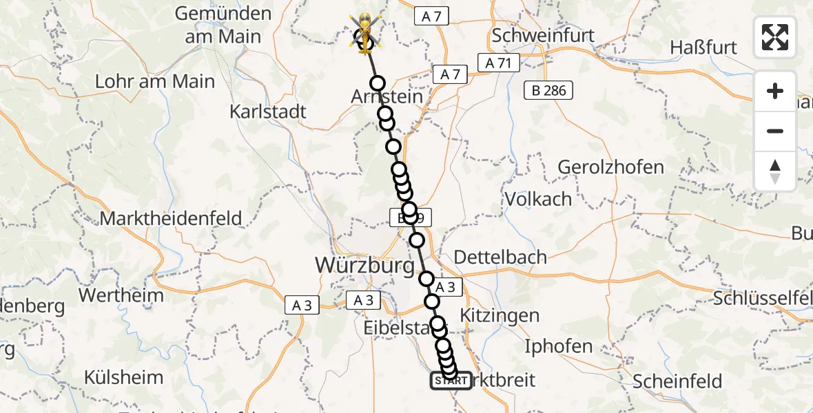Routekaart van de vlucht: Rettungshubschrauber nach Gauaschach, Sportplatzstraße