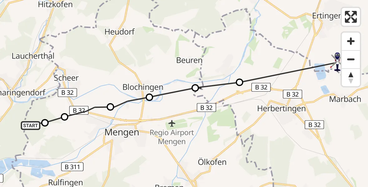Routekaart van de vlucht: Polizeihubschrauber nach Marbach