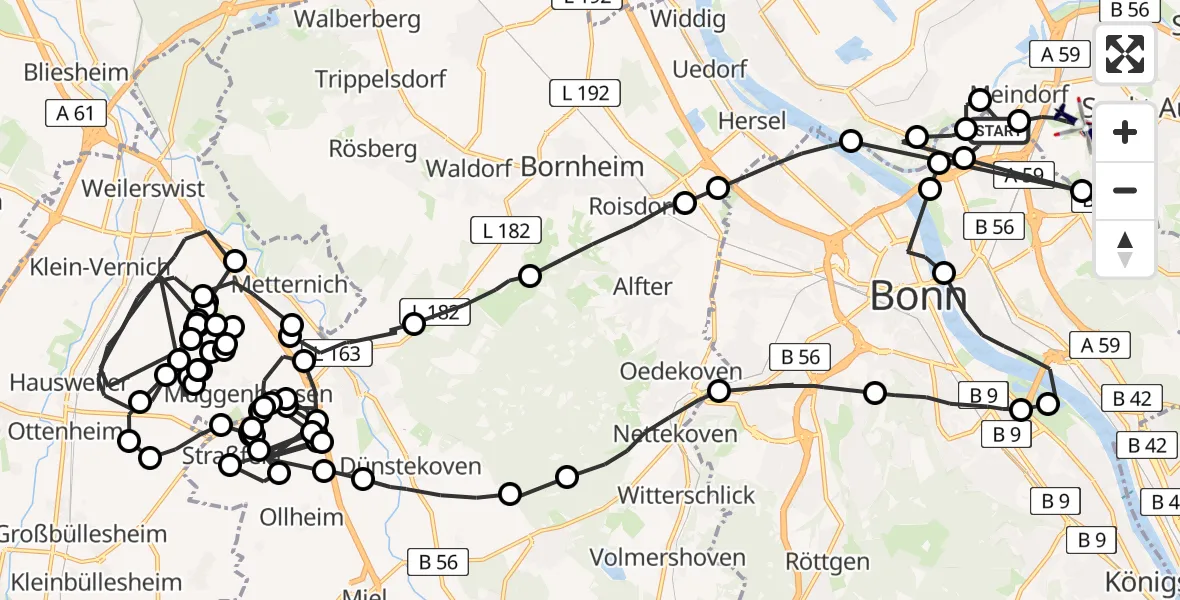 Routekaart van de vlucht: Polizeihubschrauber nach Sankt Augustin, Richthofenstraße