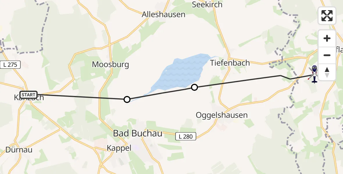 Routekaart van de vlucht: Polizeihubschrauber nach Stafflangen, L 280