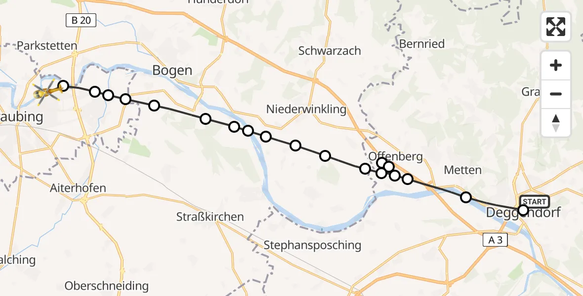 Flugroute Rettungshubschrauber Kleinfilling - Straubing, 06 März 2026, 12:21
