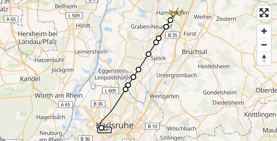 Flugroute Rettungshubschrauber Sankt Vincentius Hospital Heliport - Hambrücken, 06 März 2026, 12:24