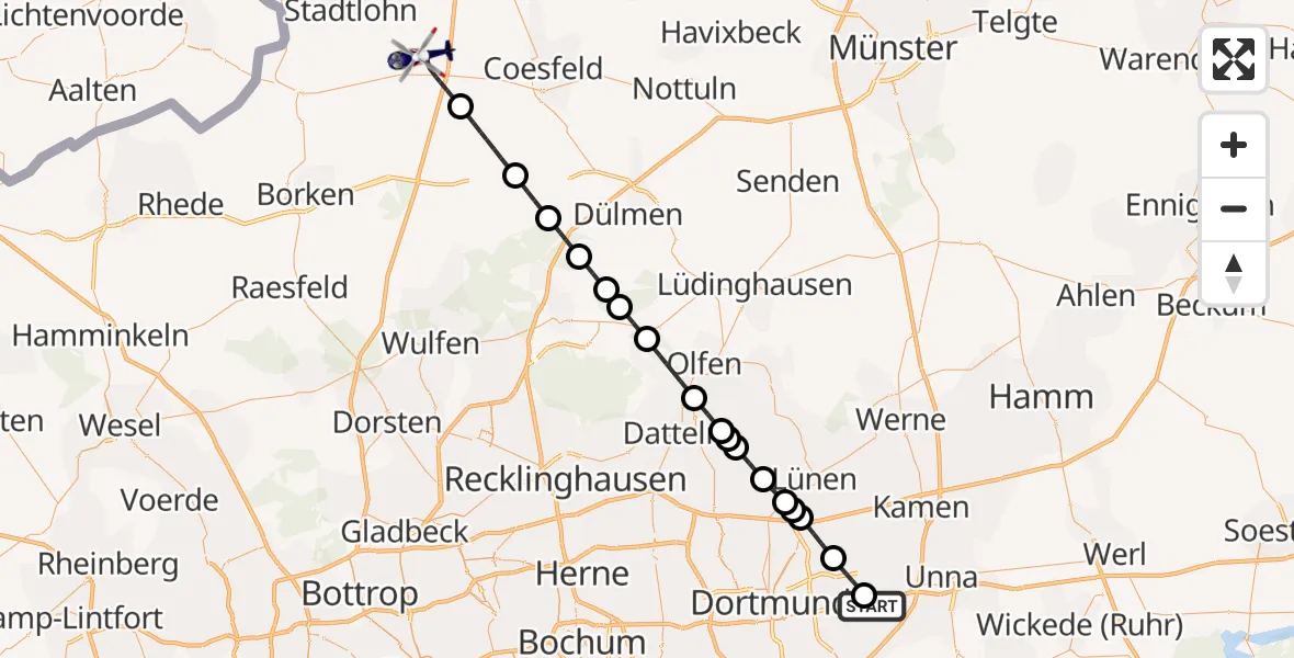 Flugroute Polizeihubschrauber Dortmund Airport - Gescher, 06 März 2026, 12:26