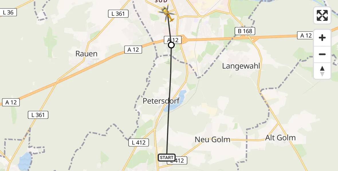 Flugroute Rettungshubschrauber Bad Saarow - Fürstenwalde/Spree, 06 März 2026, 12:28