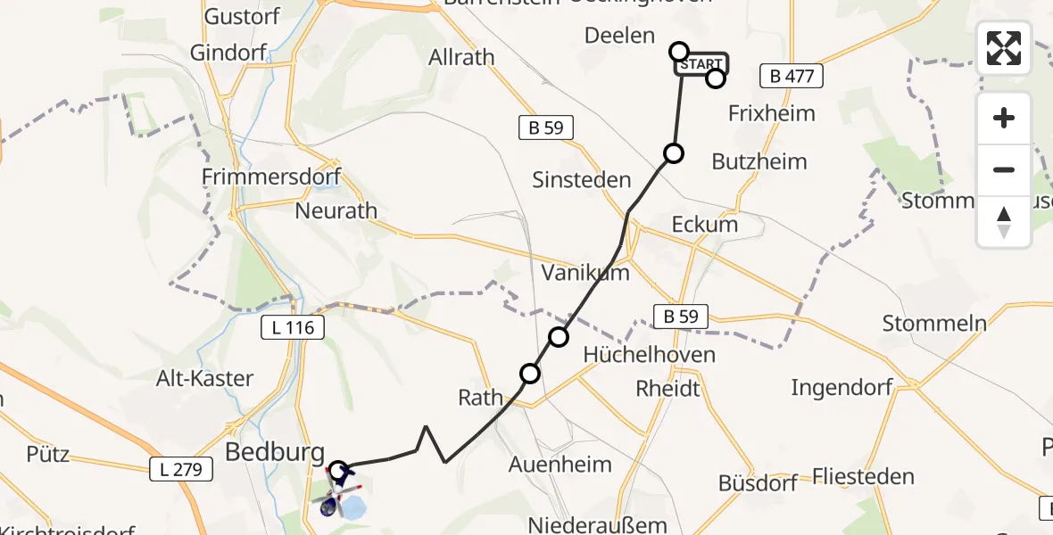 Flugroute Polizeihubschrauber Oekoven - Bedburg, 06 März 2026, 12:36