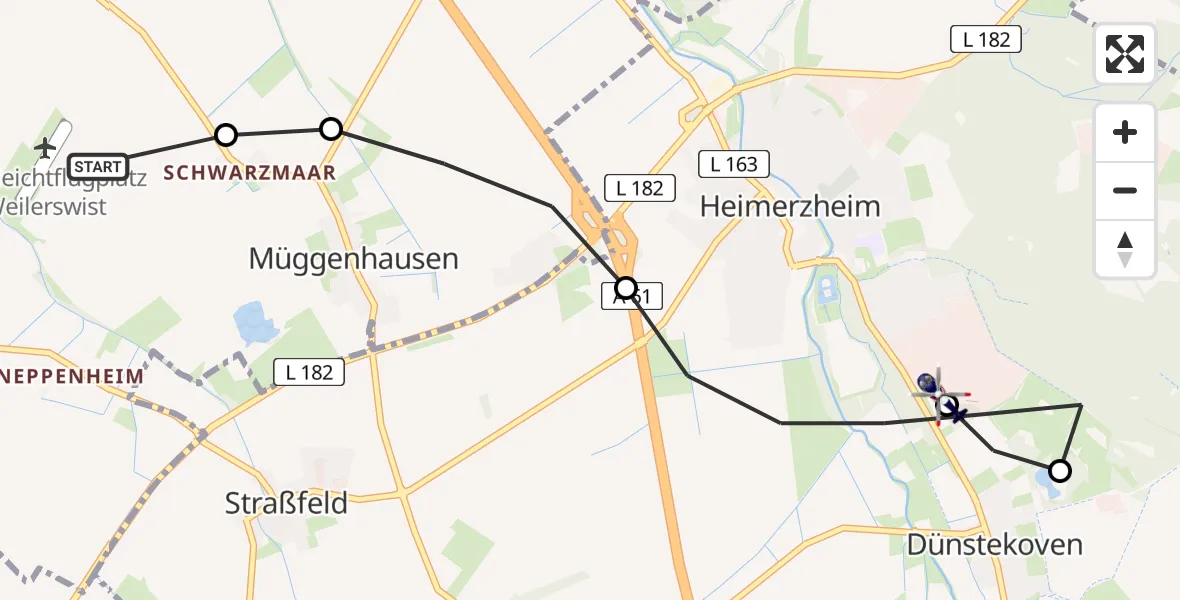 Flugroute Polizeihubschrauber Weilerswist UL - Heimerzheim, 06 März 2026, 12:41