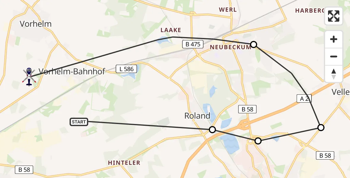 Flugroute Polizeihubschrauber Vorhelm-Bahnhof - Vorhelm, 06 März 2026, 12:48