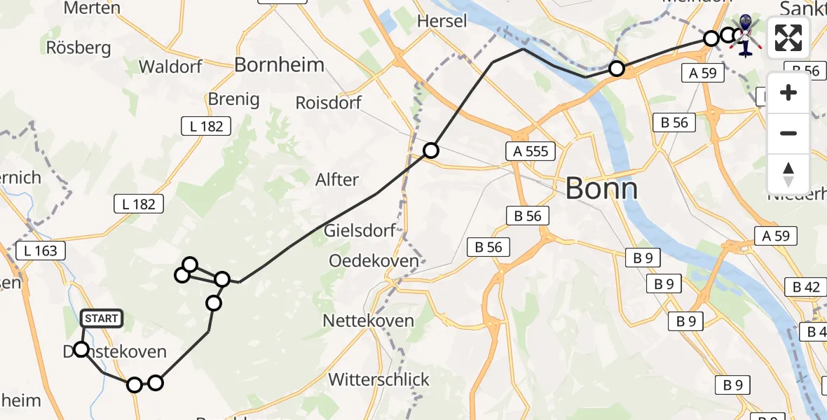 Flugroute Polizeihubschrauber Heimerzheim - Sankt Augustin, 06 März 2026, 12:51