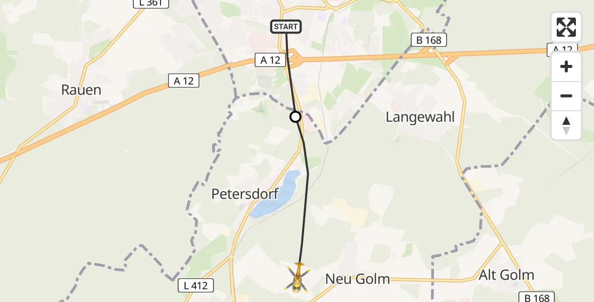 Flugroute Rettungshubschrauber Fürstenwalde/Spree - Bad Saarow, 06 März 2026, 12:51