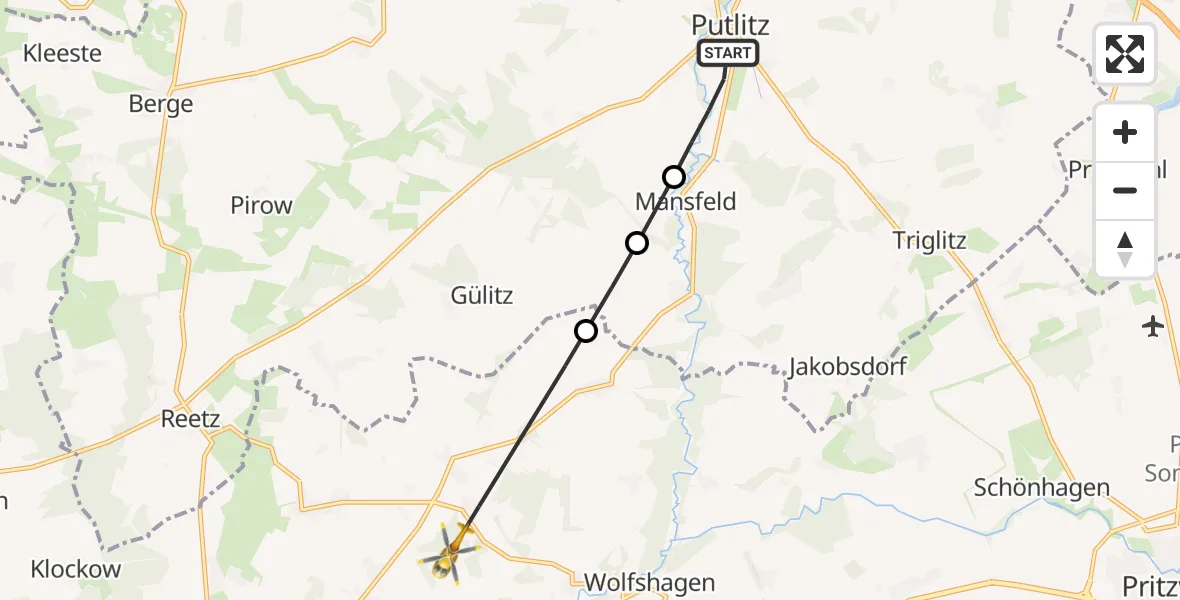 Flugroute Rettungshubschrauber Putlitz - Groß Pankow (Prignitz), 06 März 2026, 12:53