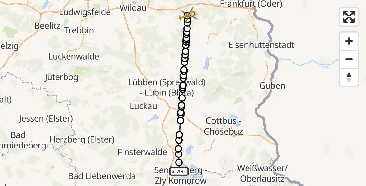 Flugroute Ambulanzhubschrauber Senftenberg - Bad Saarow Hospital Heliport, 06 März 2026, 12:54