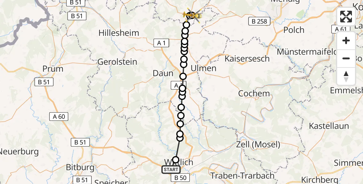 Flugroute Ambulanzhubschrauber Wittlich - Nürburgring Heliport, 06 März 2026, 12:59