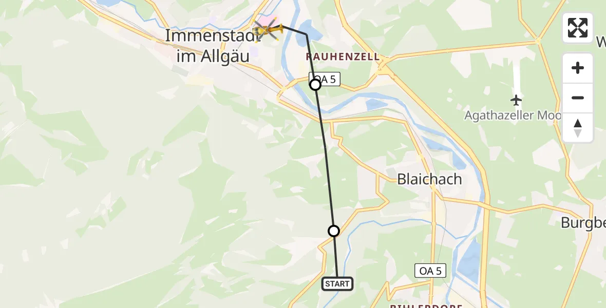 Flugroute Rettungshubschrauber Gunzesried - Immenstadt im Allgäu, 06 März 2026, 13:03