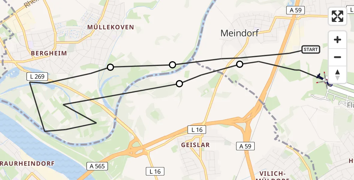 Flugroute Polizeihubschrauber Meindorf - Sankt Augustin, 06 März 2026, 13:16