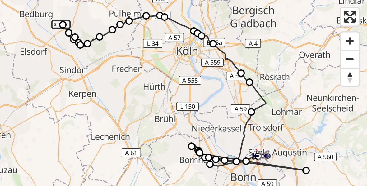 Flugroute Polizeihubschrauber Bergheim - Meindorf, 06 März 2026, 13:16