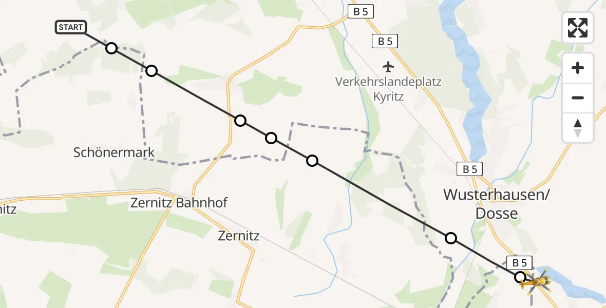 Flugroute Rettungshubschrauber Kyritz - Wusterhausen/Dosse, 06 März 2026, 13:16
