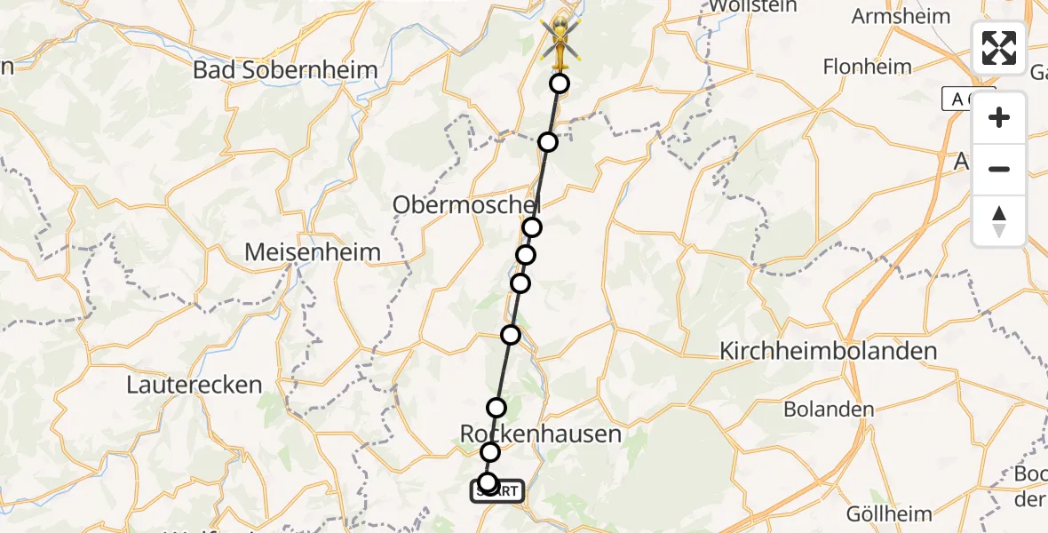Routekaart van de vlucht: Rettungshubschrauber nach Bad Kreuznach, B 48