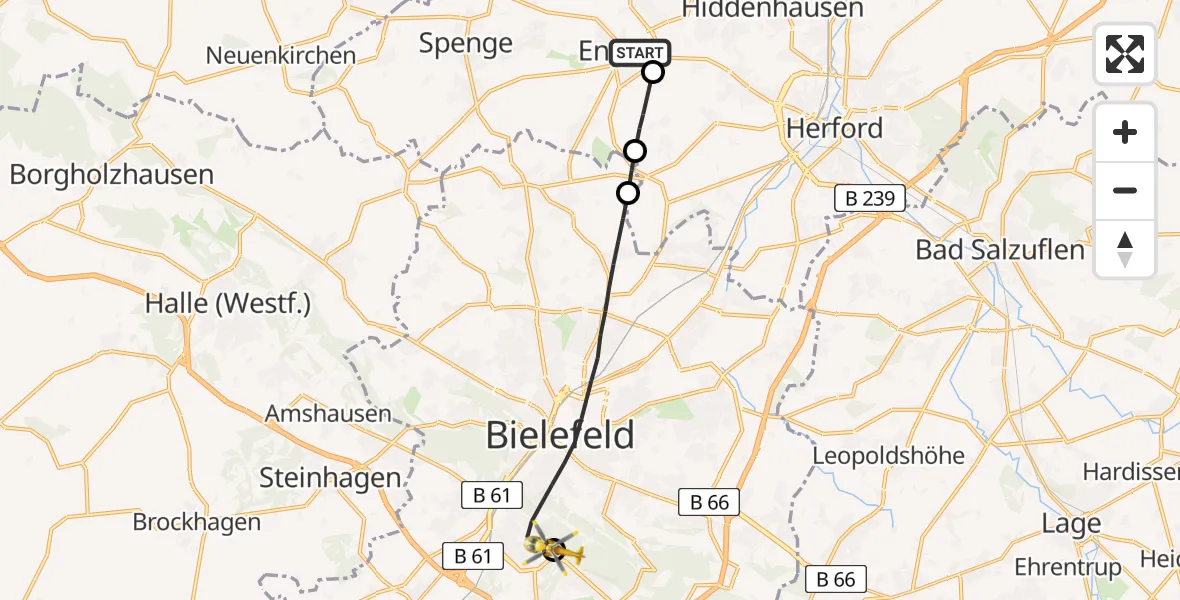 Routekaart van de vlucht: Rettungshubschrauber nach Luftrettungszentrum Bielefeld