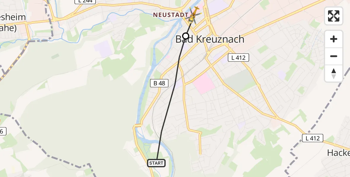 Flugroute Rettungshubschrauber Bad Kreuznach - Sankt Marienworth Hospital Heliport, 06 März 2026, 14:03