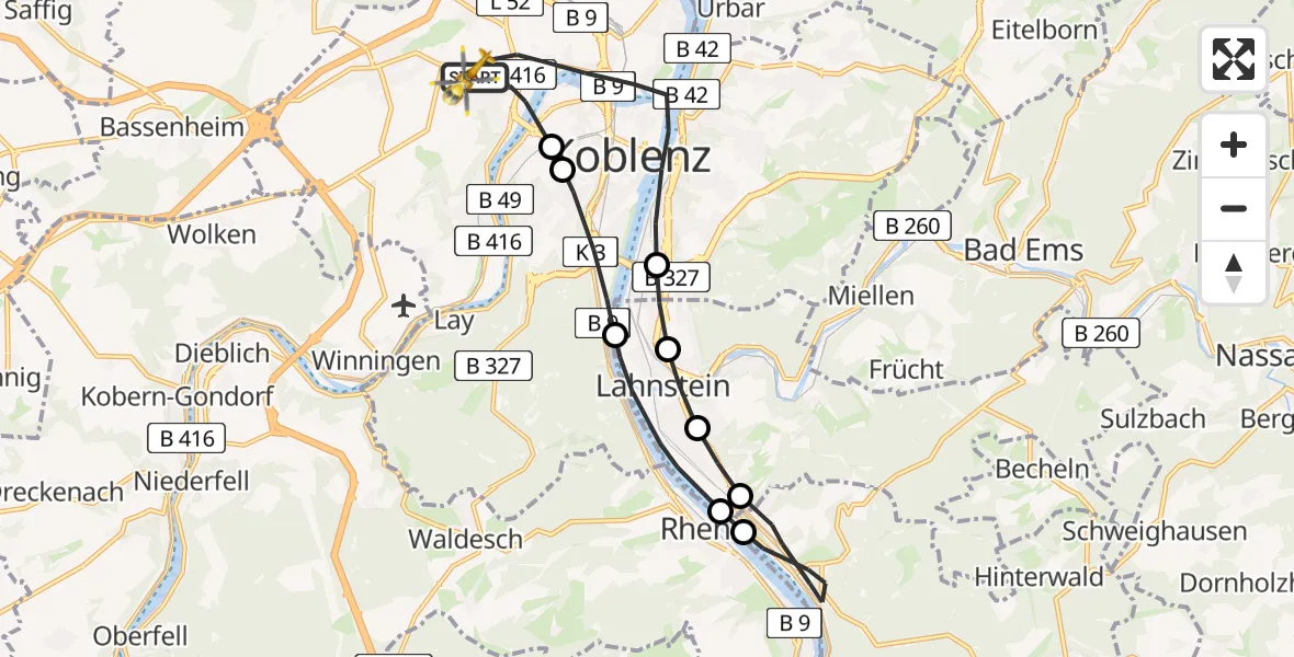 Flugroute Rettungshubschrauber Koblenz - Koblenz, 06 März 2026, 14:09