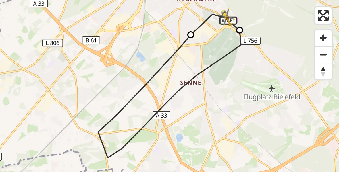 Flugroute Rettungshubschrauber Luftrettungszentrum Bielefeld - Luftrettungszentrum Bielefeld, 06 März 2026, 14:13