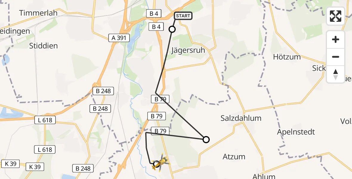 Flugroute Rettungshubschrauber Südstadt-Rautheim-Mascherode - Wolfenbüttel Municipal Hospital Heliport (Christoph 30), 06 März 2026, 14:13