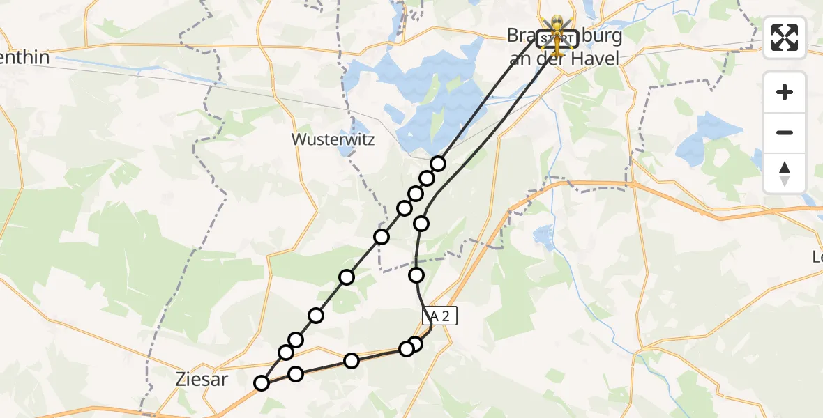 Routekaart van de vlucht: Rettungshubschrauber nach Brandenburg an der Havel, Triglafweg