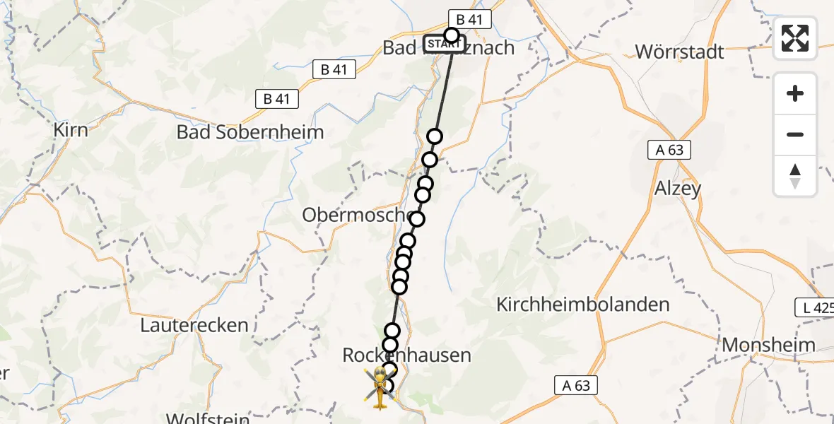 Flugroute Rettungshubschrauber Sankt Marienworth Hospital Heliport - Imsweiler UL, 06 März 2026, 14:23