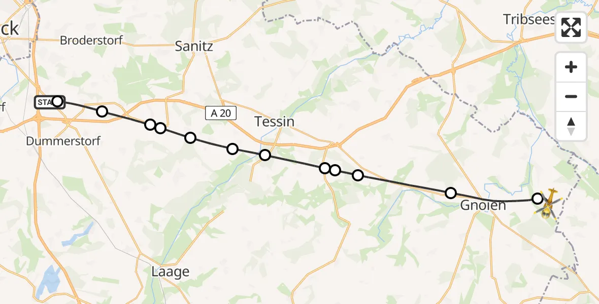Routekaart van de vlucht: Ambulanzhubschrauber nach Behren-Lübchin, K 47