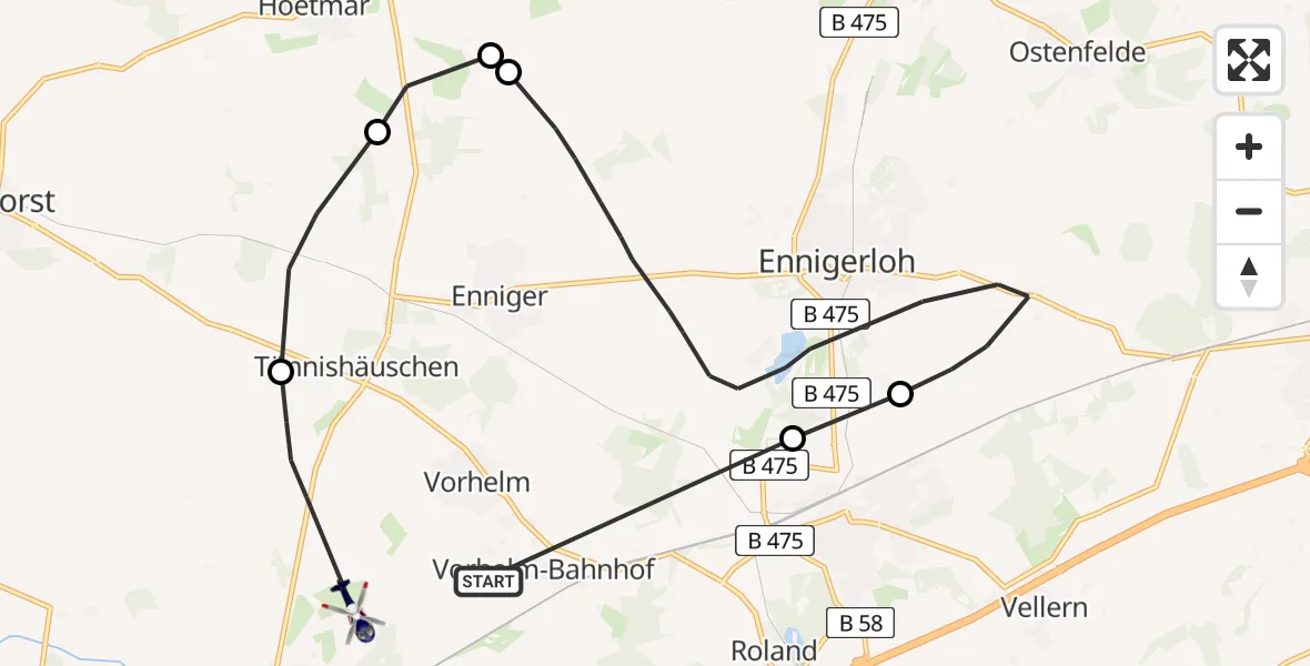 Flugroute Polizeihubschrauber Vorhelm - Ahlen, 06 März 2026, 14:26