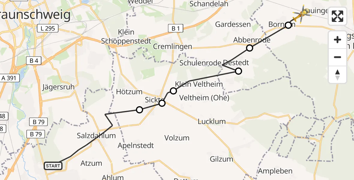 Flugroute Rettungshubschrauber Wolfenbüttel - Lauingen, 06 März 2026, 14:43