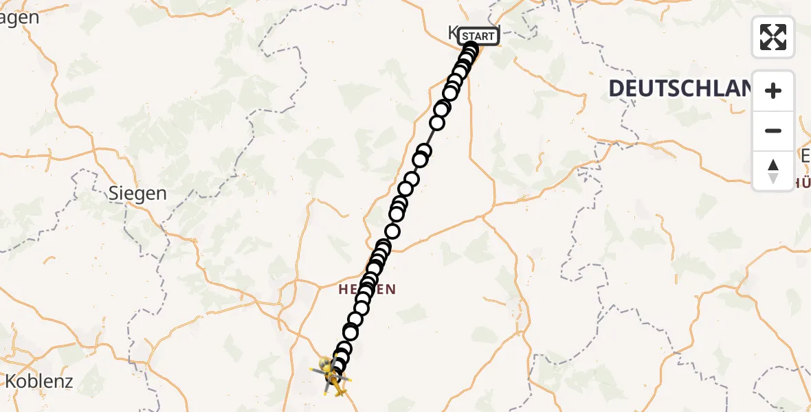 Flugroute Ambulanzhubschrauber Kassel - Reichelsheim, 06 März 2026, 14:44