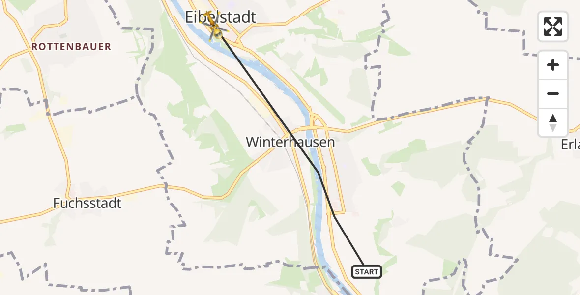 Routekaart van de vlucht: Rettungshubschrauber nach Eibelstadt, Pfarrer-Manger-Gasse