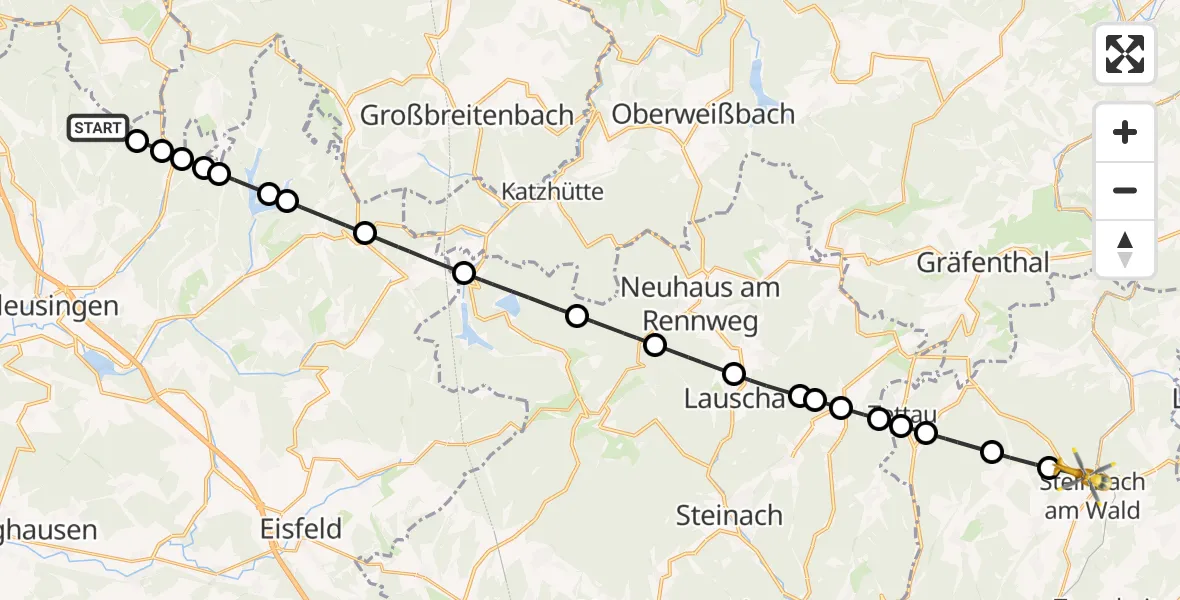 Flugroute Rettungshubschrauber St. Kilian - Ludwigsstadt, 06 März 2026, 15:05