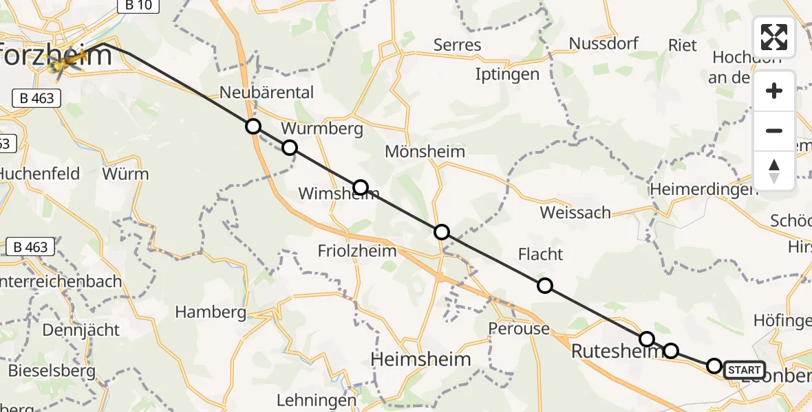 Flugroute Rettungshubschrauber Leonberg Hospital Heliport - Pforzheim, 06 März 2026, 15:07