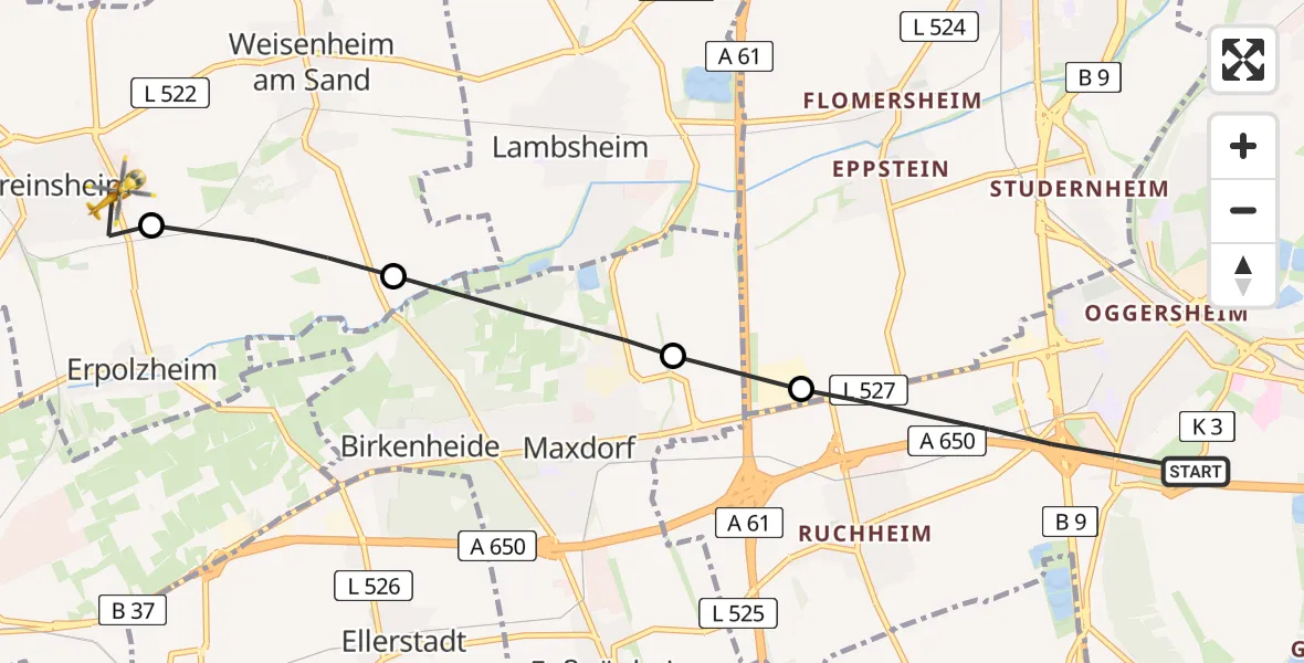 Routekaart van de vlucht: Rettungshubschrauber nach Freinsheim, Erpolzheimer Straße