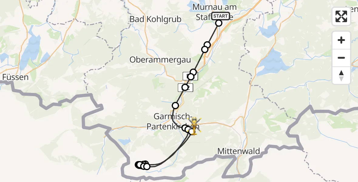 Flugroute Rettungshubschrauber Murnau Accident Hospital Heliport - Garmisch-Partenkirchen, 06 März 2026, 15:19