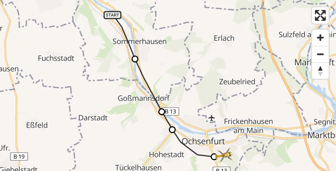 Flugroute Rettungshubschrauber Winterhausen - Ochsenfurt, 06 März 2026, 15:20