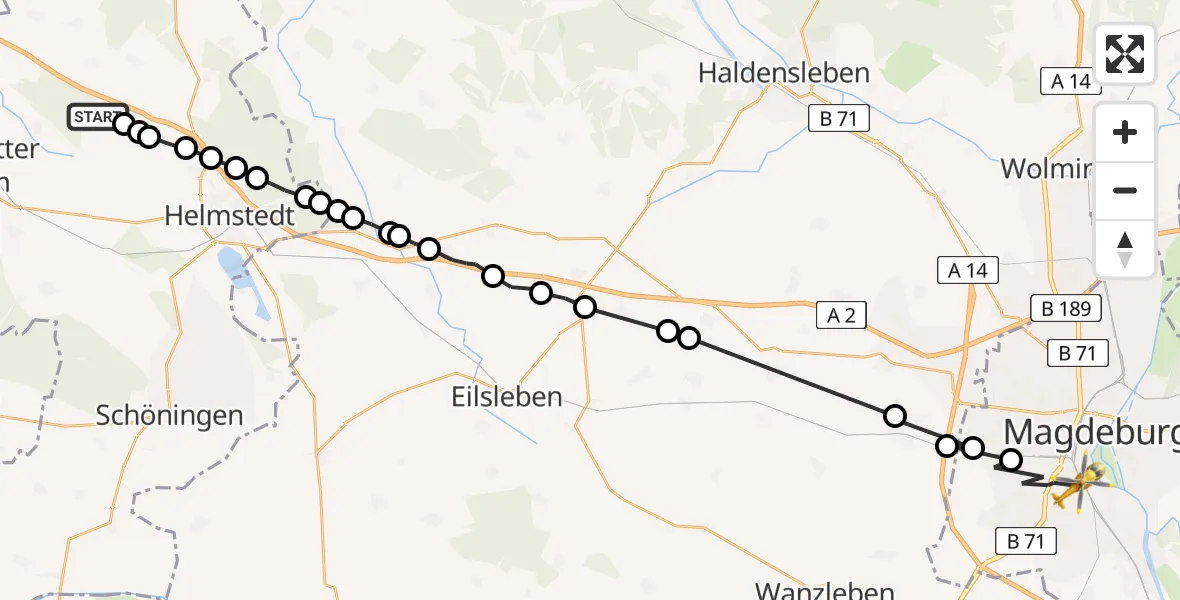 Routekaart van de vlucht: Rettungshubschrauber nach Magdeburg, Dodendorfer Straße
