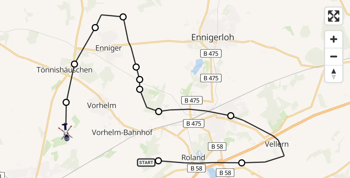 Flugroute Polizeihubschrauber Vorhelm-Bahnhof - Ahlen, 06 März 2026, 15:26