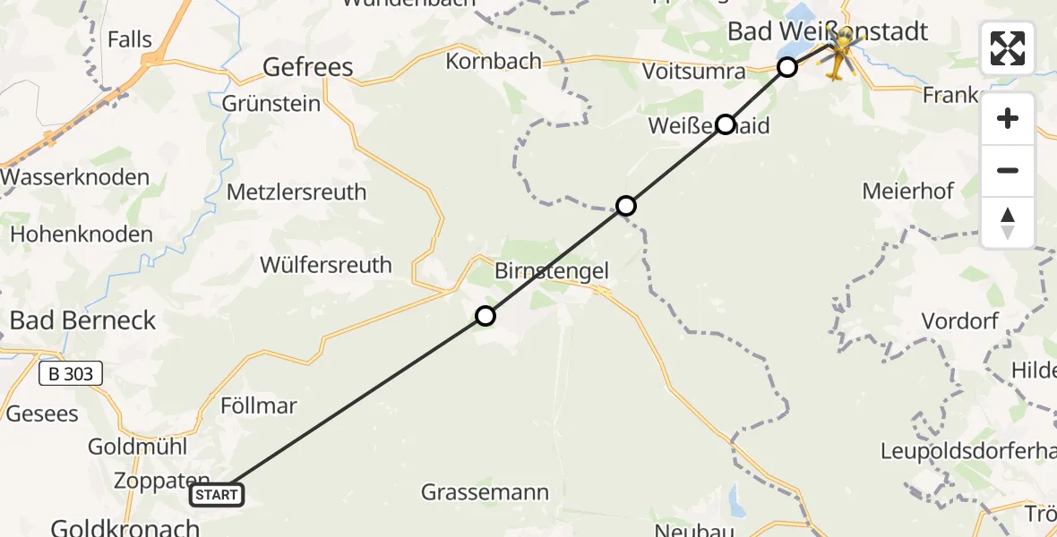 Flugroute Rettungshubschrauber Brandholz - Weiherhöfen, 06 März 2026, 15:29
