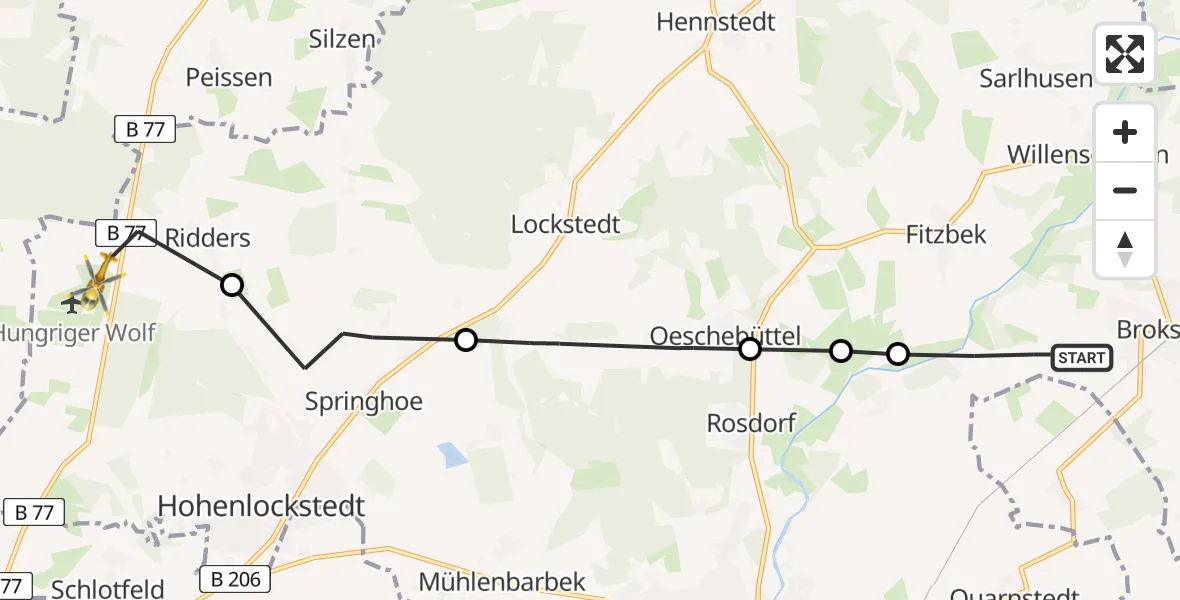 Flugroute Rettungshubschrauber Brokstedt - Ridders, 06 März 2026, 15:29