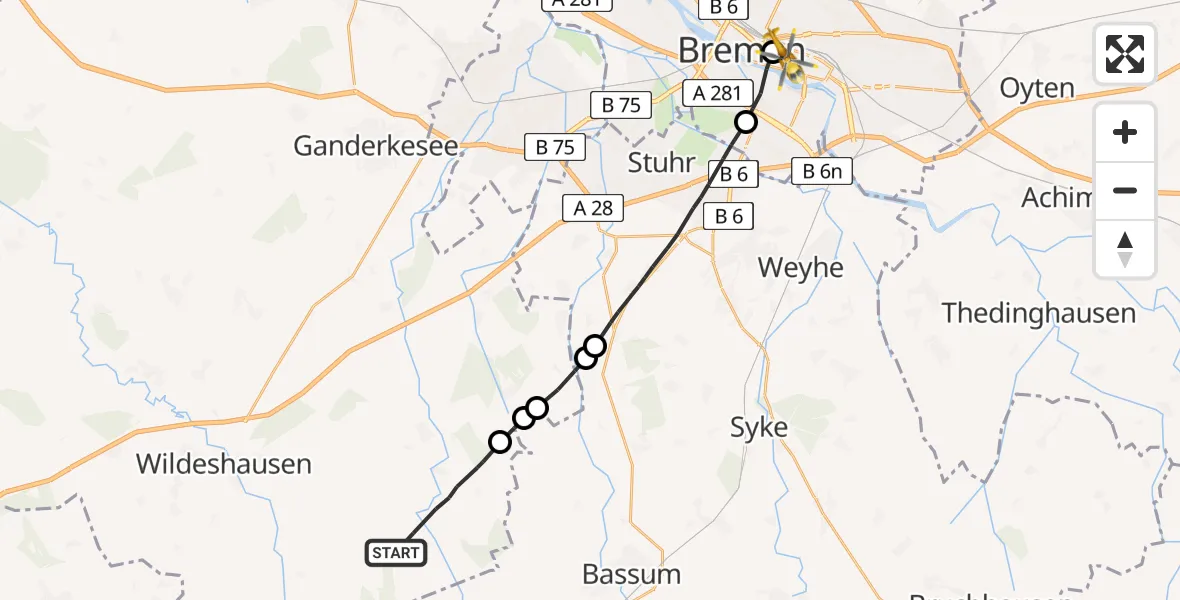 Routekaart van de vlucht: Rettungshubschrauber nach Bremen-Ost, Sankt-Jürgen-Straße